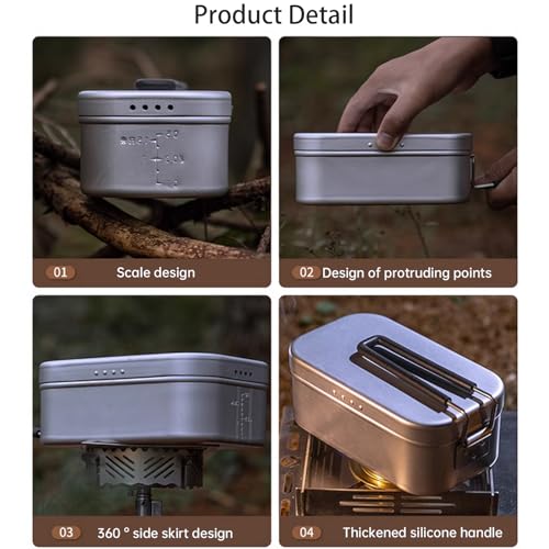 Campingmoon Camping Mess Tin Pressure Relief Aluminum Dinner Box Camping Bowls Cooking Pot with Foldable Handle for Camping & Cooking - color: S-2013(White)