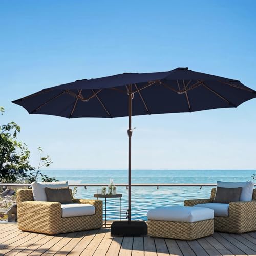 JEAREY 15ft Large Patio Umbrella with Base, Outdoor Rectangle Umbrella Double-Sided Market Umbrella with Stand for Pool, Deck, Backyard and Garden, Navy - color: Navy