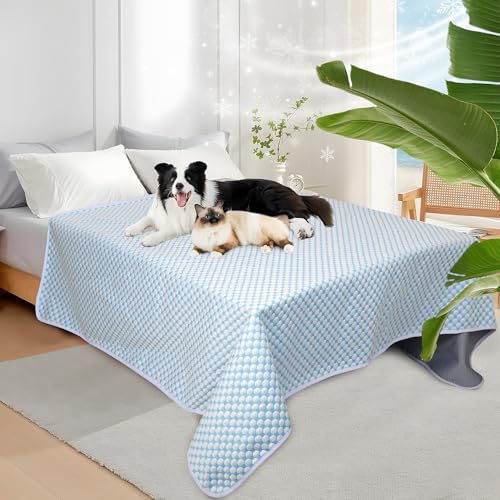 Cooling Blanket for Dogs - Q-MAX>0.4 Waterproof Pet Throw Blanket Bed Cover, Non-Slip Dog Blankets for Couch Protector, Washable Furniture Cover for Summer, Pearl Blue,50x60 - color: Blue, size: 50x60 Inch