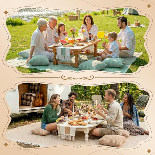 Extra Large Outdoor Boho Picnic Blanket with Table Runner and 6 Throw Pillows Covers for Outdoor Essentials Beach Accessories Garden Party Decoration Patio Park Lawn Grass Ground Festival Mat Beige XL - color: Brown