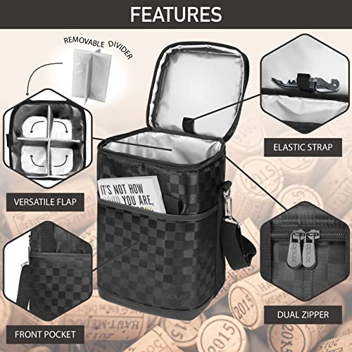 Opux 4 Bottle Insulated Wine Cooler Bag - Leakproof Padded Portable Wine Bottle Carrier for Travel Picnic, BYOB Gift (Black Square) - color: Black Square, size: 4 Bottle