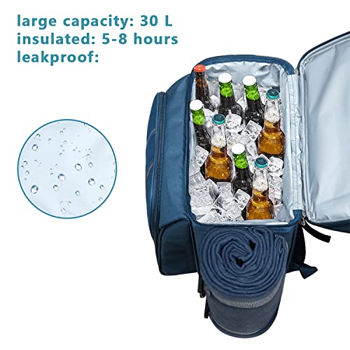 Hap Tim Picnic Basket Backpack for 2 Person with Insulated Leak Proof Cooler Compartment,Wine Holder,Fleece Blanket,Cutlery Set, Engagement Gifts, Mr and Mrs Gifts, Couples Gifts, Blue (36083-BL2) - color: Blue2, size: 2 Person