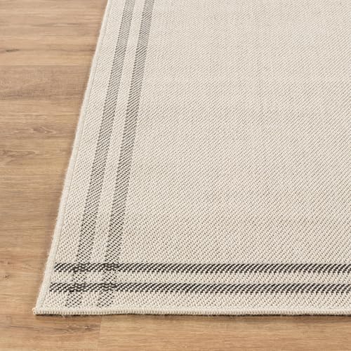 Luul Home Easy Jute Rugs 2x3 Bordered Bone Color Living Room Indoor Outdoor Door Mat for Patio and Kitchen Rug High Traffic Washable Easy to Clean Solid Boho Woven Design Outside Carpet (2 x 3) - color: Bordered/Bone Black, size: 2' x 3' (Rectangular)