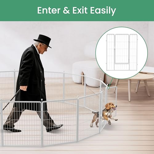 Simple Deluxe Dog Playpen, 32" Height 8 Panels Fence with Anti-Rust Coating, Metal Heavy Portable Foldable Dog Pen for Small/Medium Dogs RV Camping, White - color: White, size: 08 Panels 32 inch, style: Metal
