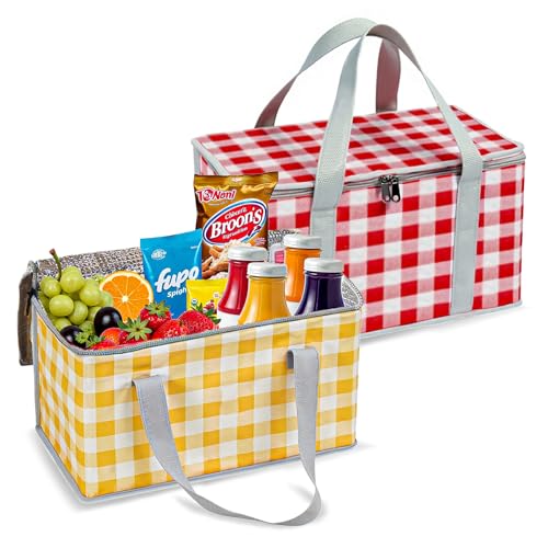 2 Pack Insulated Picnic Bag Keep Hot or Cold for Outdoor Beach Party Cooler Bags with Zippered Top Reusable Foldable