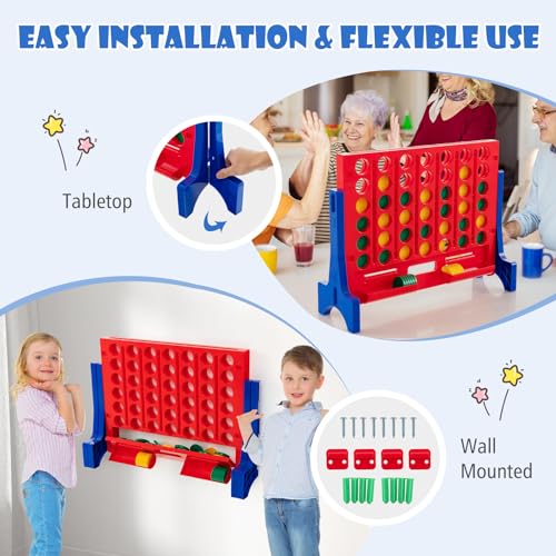 KOTEK 1.6 FT Tall Giant 4-in-A-Row, Jumbo 4-to-Score Game with Carrying Bag & 42 Coins, Quick Release Slider, Indoor Outdoor Family Board Game for Kids Adults, Freestanding/Wall-Mounted (Blue) - color: Blue