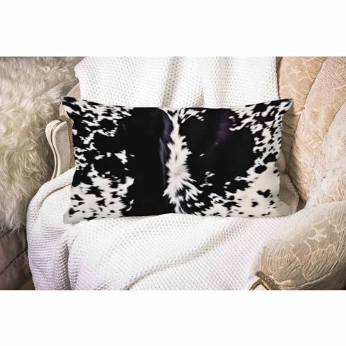 Smooffly Farmhouse Pillow Covers Cowhide Print 12" x 20" Farmhouse Rustic Décor Lumbar Pillow Covers Black & White Cow Spots Pattern Printed Housewarming Gifts Family Room Décor - color: Swn05