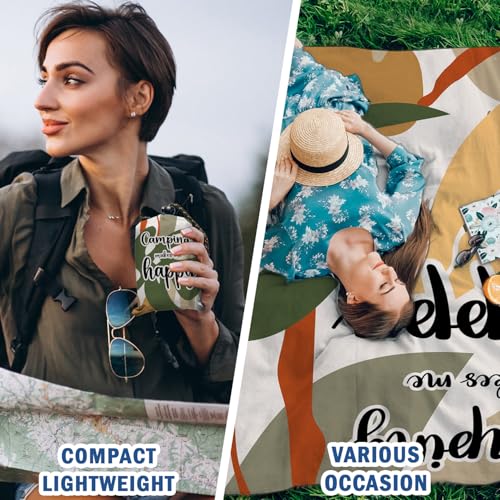 Camping Boho Pocket Picnic Blankets, Camp Mini Beach Camping Blanket Waterproof Sandproof, Botanical RV Decorative Outdoor Picnic Blanket Mat Gifts for Camper Campsite Travel Hiking 55x60in - color: Leaf