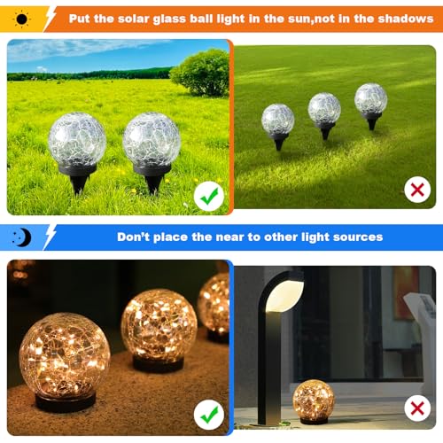 MLKNK Solar Globe Lights Outdoor Waterproof-Solar Balls-Solar Garden Lights-Orbs for Outside 8 Pack Cracked Glass Ball for Lawn Patio Yard Backyard Decorations - color: Warm White, size: 8 globes