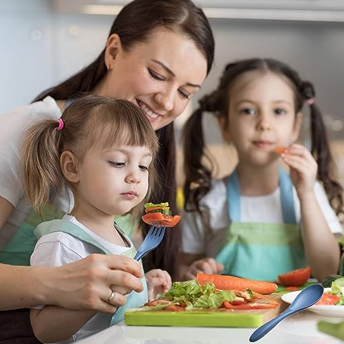 Reusable Travel Utensils Set with Case, 2 Sets Wheat Straw Portable Plastic Fork Spoons Knife Cutlery, Camping Eco-Friendly BPA Free Tableware for Kids Adults Work Picnic or Daily Use (Blue+Yellow) - color: Blue+Yellow