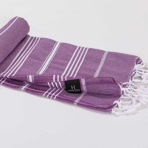Hencely Turkish Beach Towel 37x68 Oversized, Sand-Free, Quick-Dry, Lightweight - Travel Essential for Pool & Bath - Striped 100% Cotton Bathroom Towels Accessories Gift (Purple) - color: Purple