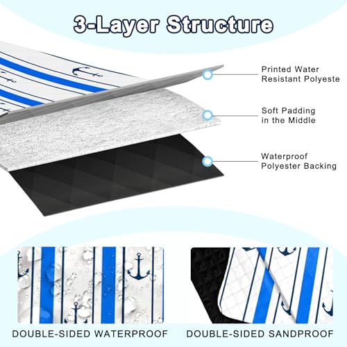 Poedist Extra Large Picnic Blanket Waterproof,80"x 80"Foldable Machine Washable Beach Blanket,Outdoor Blanket for 6-8 Adults,Suitable for Indoor Crawling,Park Beach,Camping,Hiking,Family Travel(Blue) - color: Blue Boat, size: 6'8" x 6'8" (Square)