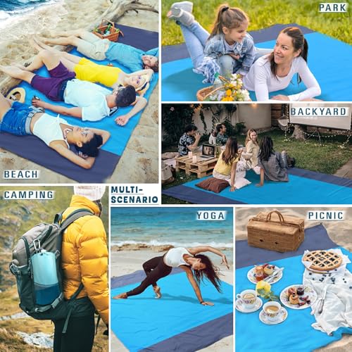 Beach Blanket 78''×81'' Suits 1-5 Adults Waterproof Sandproof Lightweight Oversized Large Picnic Mat Blanket for Beach Travel Camping Picnic Hiking - color: Blue Gray, size: 78''x81''