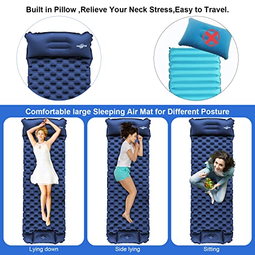 WANNTS Sleeping Pad, Ultralight Inflatable Sleeping Pad for Camping, Built-in Pump, Ultimate for Hiking - Airpad, Carry Bag,-Compact & Lightweight Camping pad(Blue) - color: Blue