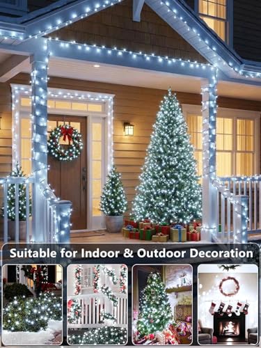 Upgraded 33 FT 100 LED Christmas Lights Outdoor Indoor, Extendable Waterproof White String Lights with Memory Function & Timer & 8 Modes Green Wire for Xmas Tree Holiday Party Garden Decor(Cool White) - color: Cool White, size: 100LED