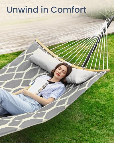 SONGMICS Hammock, Quilted Double Hammock with Padded Pillow, 78.7 x 55.1 Inches, 495 lb Weight Capacity, Portable for Outdoor Relaxation, Garden, Patio, and Camping, Gray UGDC034G02V1 - color: Grey