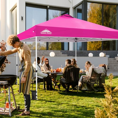EAGLE PEAK Pop Up Canopy Tent with Wheeled Carry Bag, 8 Stakes, 4 Ropes, 4 Weight Bags, Easy Set Up Tent Canopy, 12x12 ft, 144sqft of Shade, Pink - color: Pink, size: 12x12