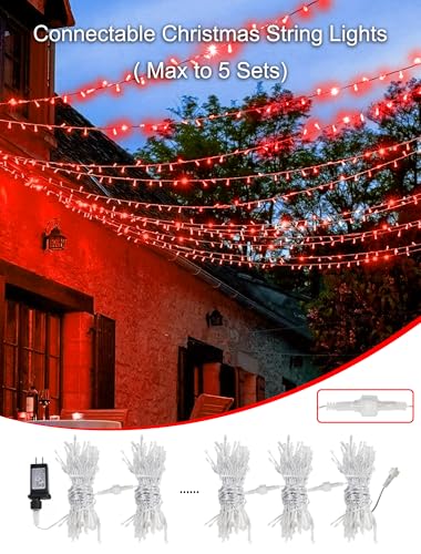 String Lights Indoor Bedroom, 33FT 100 LED Fairy String Lights Outdoor Waterproof, 8 Modes Memory Twinkle Christmas Light Plug in for Classroom Dorm Patio Tree Garden Decor (Red) - color: Red, size: 100LED