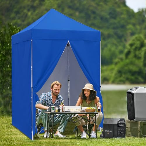 5x5 Pop Up Canopy Tent with Four Sidewalls, Instant Portable Beach Canopy, Outdoor Tent with Carry Bag for Camping, Sports, Tailgating, Events, Blue - color: Blue, size: With Four Walls