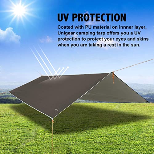 Unigear Hammock Rain Fly, 16.5/14.4/13.1/9.8ft Camping Tarp, UV Protection & Waterproof & Lightweight for Camping, Backpacking and Outdoor Adventure (Brown, 9.8 * 9.8ft) - color: Brown, size: 9.8*9.8ft