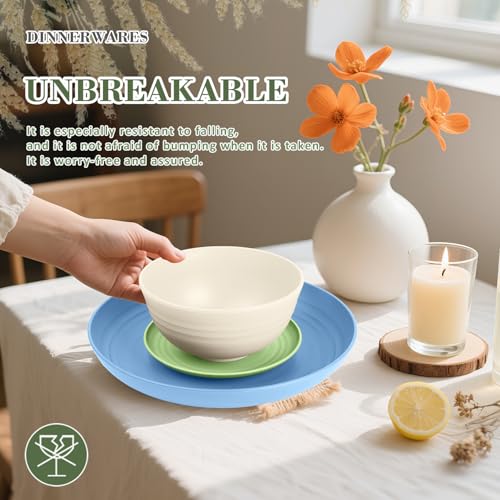 Wrova Wheat Straw Dinnerware Set of 32, Unbreakable Dinner Plates and Bowls Sets Service for 8, Microwave & Dishwasher Safe Dishes Set for Kitchen and Dining.Nordic Series - color: Nordic Series, size: 32 Pack