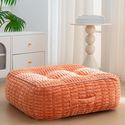 8" Washable Floor Pillow Cushion for Adults, Meditation Cushion Pillow, Removable Tufted Blended Corduroy Cover, Large Square Floor Sitting for Tatami Living Room or Yoga, 22x22 Inch, Machine Washable - color: Square Coral, size: 8" Thick(Pack of 1)