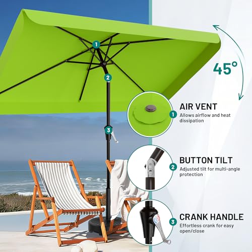 AreShark 6.5 x 10 FT Rectangular Valance Patio Umbrella, Outdoor Umbrella with Tilt and Crank, Market Table Umbrellas W/ 6 Ribs UV Protection for Garden, Deck, Backyard Pool, Apple Green - color: Apple Green, size: 6.5x10 FT