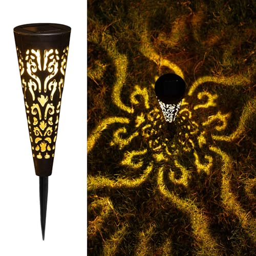 Go2garden 6Pcs Solar Lights Outdoor Garden Decor Gifts for Women Mom,Waterproof Conical Garden Stakes for Yard, Lawn, Pathway,Garden Lights Mothers' Day Birthday Gifts for Men(Black) - color: Black