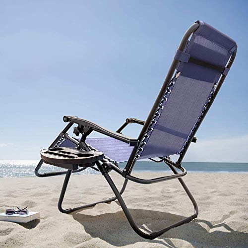 GUNJI Zero Gravity Chair Outdoor Lawn Folding Lounge Chairs Adjustable Reclining Patio Chairs Set of 2 with Cup Holder Lounge Gravity Chairs for Poolside, Backyard, Beach and Camping (Blue) - color: Blue