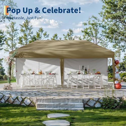 Canopy Tent, Heavy Duty Pop Up Canopy with 2 Detachable Panels, All-Weather Party Tent for Vendor Shows, Folding Commercial Shade Canopy Shelter