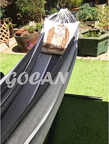 GOCAN Brazilian Double Hammock 2 Person Extra Large Canvas Cotton Hammock for Patio Porch Garden Backyard Lounging Outdoor and Indoor (Gray Stripe) - color: Gray Stripe, size: XX-Large