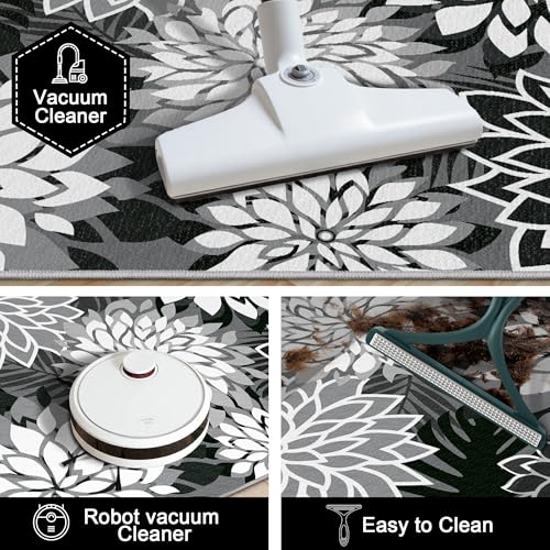Arenarug 2x3 Washable Small Rug Tropical Botanical Modern Floral Indoor Chenille Door Mat Carpet Non Slip for Patio, Entry Way, Entrance, Porch, Black - color: Black White, size: 2' x 3' (Rectangular)