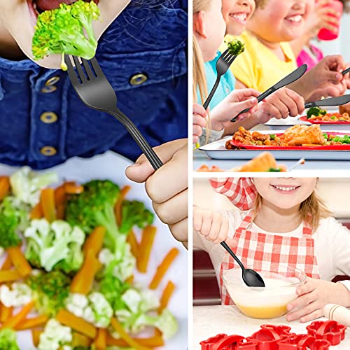 LIANYU 12-Piece Black Kids Silverware Set, Stainless Steel Toddler Utensils Flatware Set, Child Cutlery Tableware for 4, Include knife Fork Spoon, Mirror Finished, Dishwasher Safe - color: Black