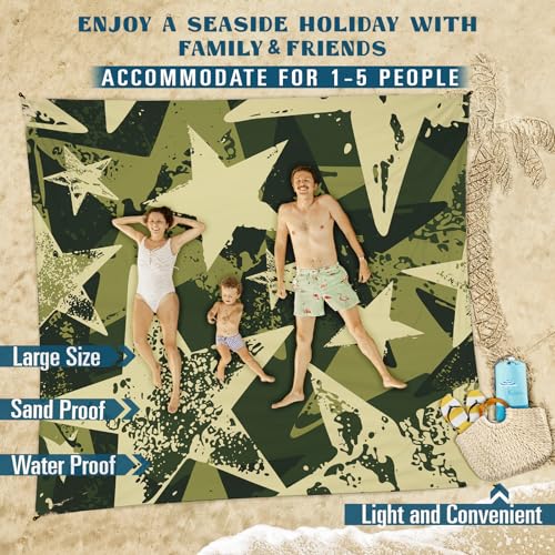 Famstar Beach Blanket Sandproof Waterproof 78''×81''1-5 Adults Oversized,Compact Lightweight Durable Beach Mat for Travel Camping Hiking Picnic Blanket - color: Star, size: 78''×81''