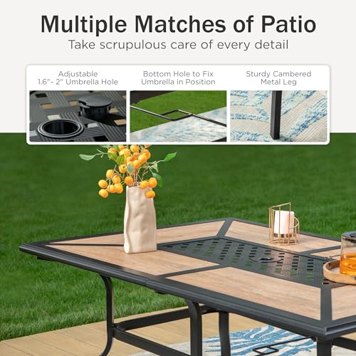 PHI VILLA 7 Piece Patio Dining Set, 6 Swivel Patio Chairs with Textilene Mesh Fabric & Rectangular Wooden-Like Dining Table(1.6" Umbrella Hole), All Weather Patio Chairs and Table Set for Deck (Blue) - color: Blue Fabric, size: 61"L x 38"W x 28"H-7 Piece-