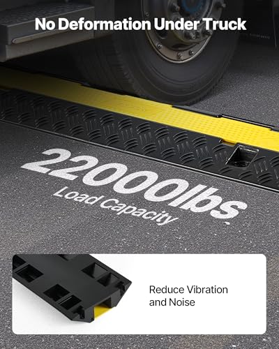 VEVOR Cable Protector Ramp, 22,000 lbs/axle Capacity, 2 Channel Heavy Duty Rubber Cord Hose Wire Cover, 1.3 x 1.2 in Channel, Traffic Speed Bump with Flip-Open Top Cover, for Indoor Outdoor, 1 Pack - style: 2 Channel-1PC
