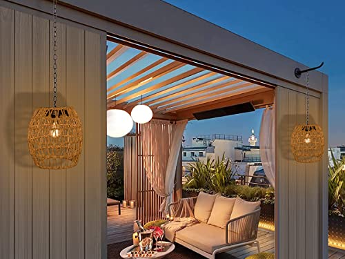 Livinlarge Boho Pendant Solar Light Rustic Hand-Woven Rattan Chandelier Coastal Retro Lamp Wedding Garden Courtyard Hallway Entryway Decoration. - style: Solar Pendant Lamp