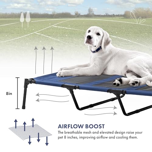 GrandTies Cooling Elevated Dog Bed with Canopy – XL Portable Pet Cot for Outdoor & Indoor Use – Waterproof Removable Shade, Breathable Mesh, Slip-Resistant Feet, Easy Assembly – Blue Berry - color: Blue Berry
