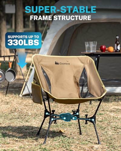 Gonex Portable Camping Chair, The 5th Gen Ultralight Compact Backpacking Foldable Lightweight Folding Chair for Outdoor Camp Hiking Beach Picnic Concert, Supports 330lbs (Khaki, 2 PCS) - color: Khaki 2pcs