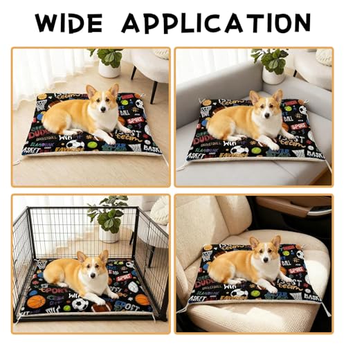 Nttopship Dog Cat Bed Mat Ultra Soft Fluffy Pet Bed Washable Fashion Dog Crate Beds Comfy Comfy Pet Sleeping Pad Suitable for Pet Raised Bed(30"x26",Ball Game) - color: Ball Game, size: Medium