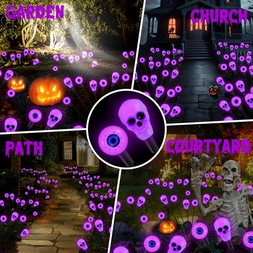 FENSAN Solar Lights Outdoor,Halloween Decorations Outdoor, Scary Eyeball Lights,4PACKS 32LED,IP65 Waterproof,Halloween Decor for Garden/Yard/Patio/Lawn/Pathway(Purple) - color: eyeball purple 4packs
