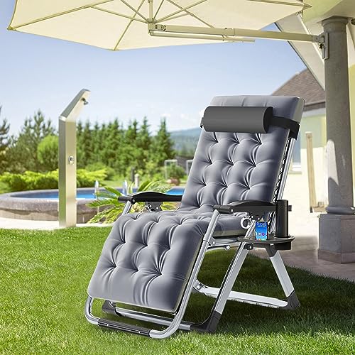 ABORON Zero Gravity Chair,Premium Outdoor Lawn Folding Lounge Chairs,Sturdy Adjustable Reclining Patio Chairs with Removable Cushion,Headrest & Tray - color: A Medium Gray