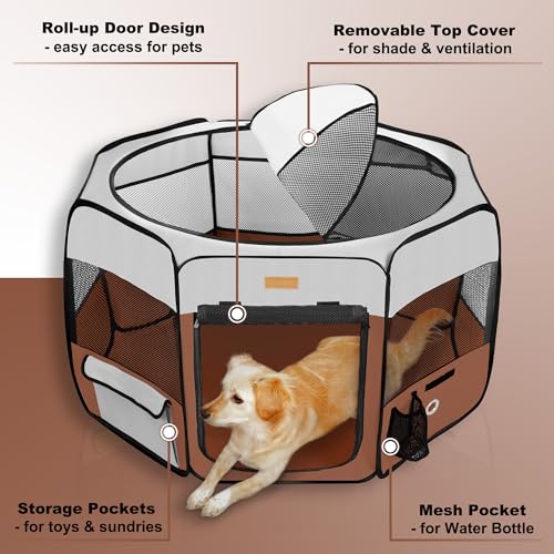 Dog Playpen, Portable Pet Play Pen for Cat, Puppies, Rabbits, Chickens, Foldable Large-Capacity Pet Tent for Indoor/Outdoor Travel Camping Brown - color: Brown, size: Small