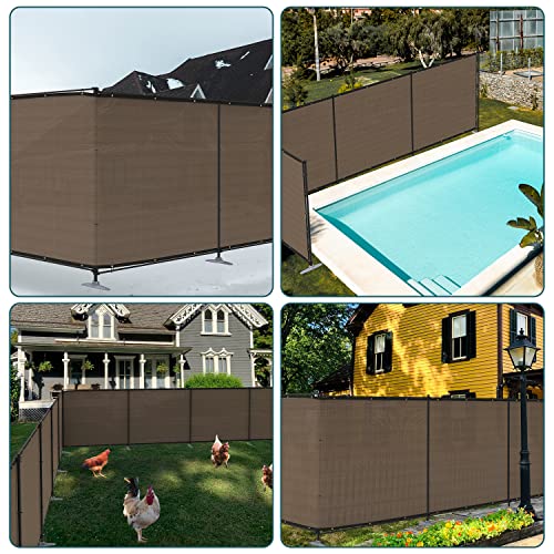 ECOOPTS 5'Hx2'L Privacy Fence Set with Poles and Rails Ground Spikes Fence Kit for Patio Garden Pool Yard (Brown) - color: Brown, size: 5'Hx2'L