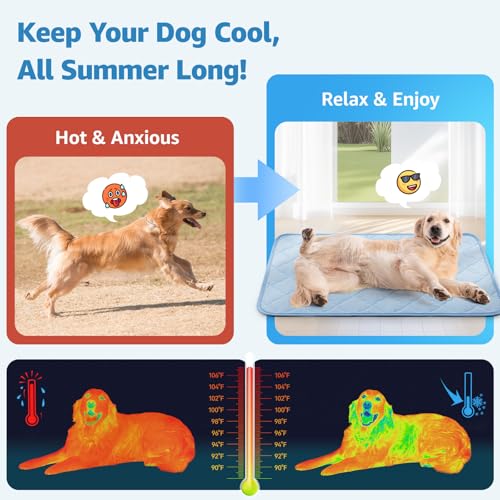 LOOBANI Dog Cooling Mat for Large Dogs - 40" x 28" Cooling Mat for Pet with Anti-Slip Bottom, Washable Q-MAX>0.5 Arc-Chill Pet Cool Mat for Dogs, Cats, Bed, Sofas, Crate, and Kennels - color: Blue, size: Large (40''x28'')