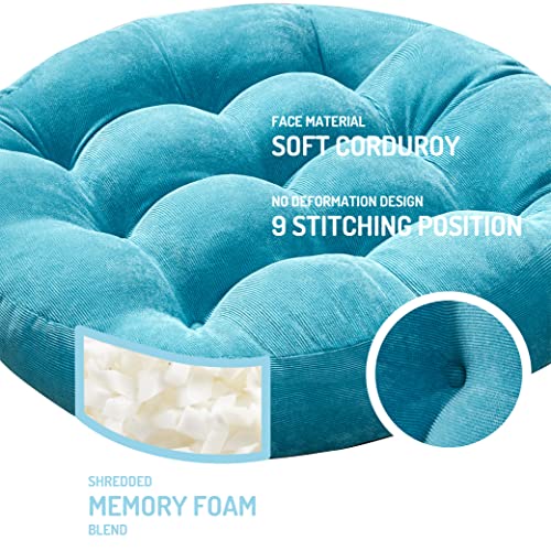 Degrees of Comfort Meditation Floor Pillow, Round Large Pillows Seating for Adults, Tufted Corduroy Thick Cushion for Living Room Tatami, Turquoise, 22 Inch Single - color: Round | Turquiose | 1 Pack, size: 1 Pack