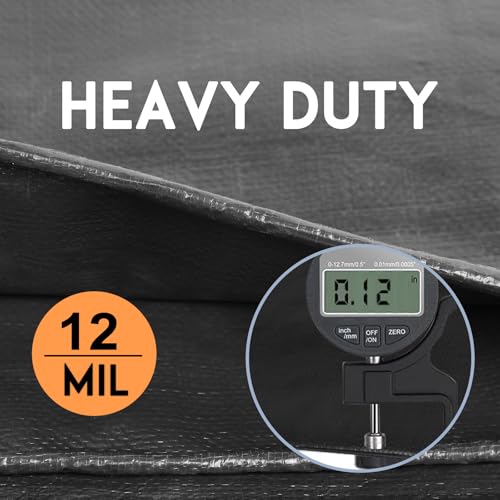 Tarp Heay Duty Waterproof 8x10ft,Black Tarp Plastic Cover Poly Tarpaulin for Outdoor Cover,Emergency Rain,Roof, Pool, Boat,Camping - Multipurpose with 12Mil Thickness - color: Black-12mil, size: 8x10