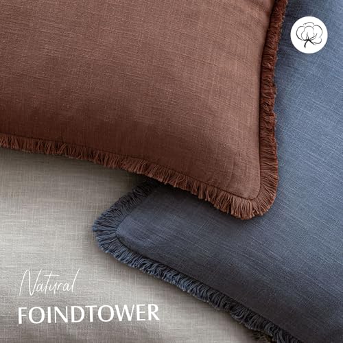 Foindtower Decorative Linen Fringe Throw Pillow Covers Cozy Boho Farmhouse Cushion Cover with Tassels Soft Accent Pillowcase for Chair Sofa Bed Living Room Home Decor, 16×16 Inch,1PC,Rust Red - color: Autumn Glaze, size: 16" x 16" (Pack of 1)