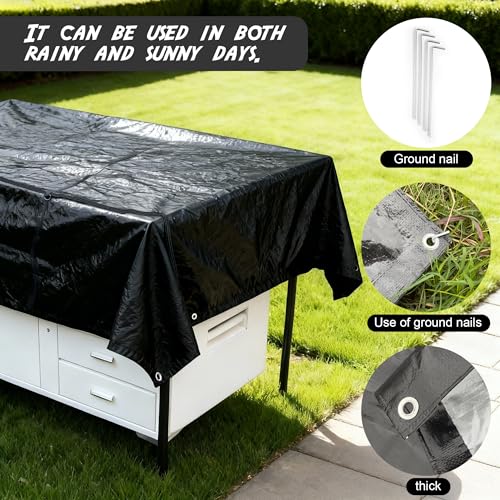XL Heavy Duty Tarp 7x9 ft - All-Weather Tent 5 Mil Tarp Ground Nails Reinforced Corners Equipped Storage Bag for Truck, Boat, & Outdoor Furniture Covers Resistant Year-Round Use Multipurpose Tarps