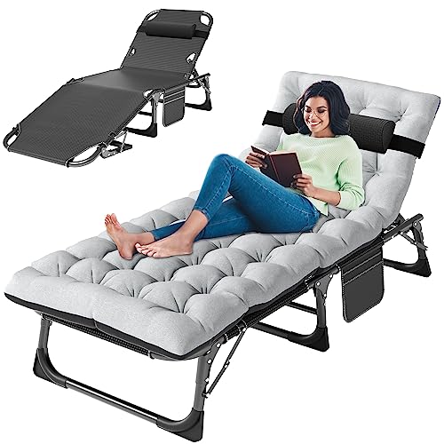 ABORON 3-in-1 Folding Patio Lounge Chair, 440LB Heavy-Duty Tri-Fold Guest Bed with Plush Cotton Cushion, No Assembly Adjustable Recliner for Office Nap, Patio Sunbathing, Poolside & Camping - color: Jet Obsidian